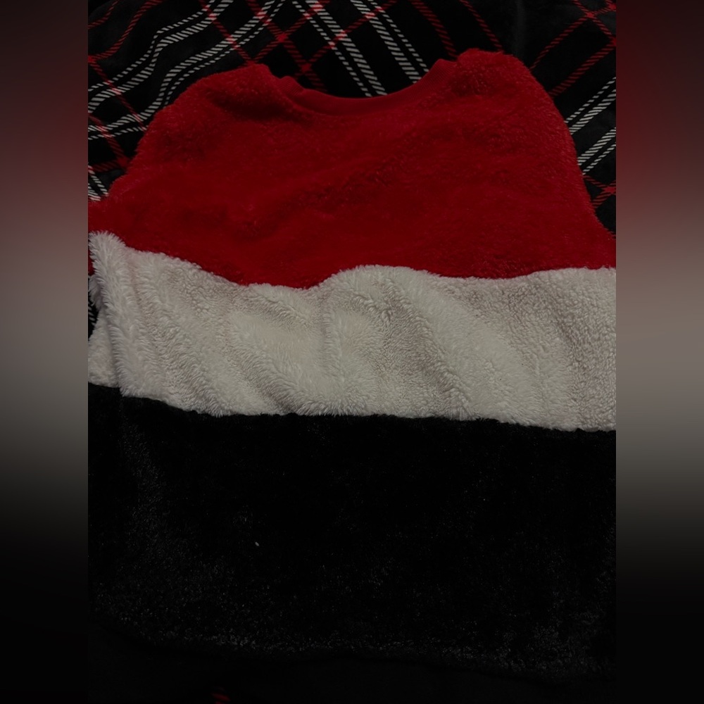 Red, White, and Black Fuzzy Sweater